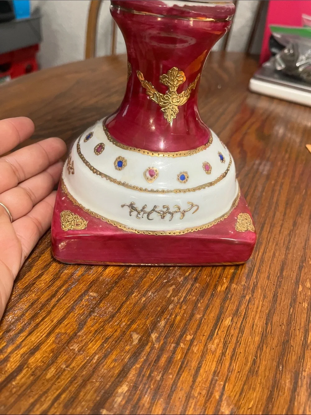 Vintage Red and Gold Porcelain Floral Vase - Picture 2 of 10